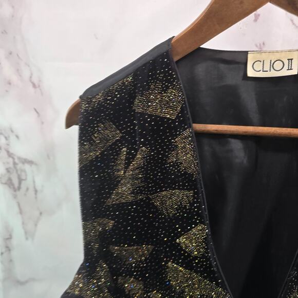 Vintage Vest Mens Medium Black 80s Glam Gold Velvet Formal Satin Party Rock - Picture 2 of 10